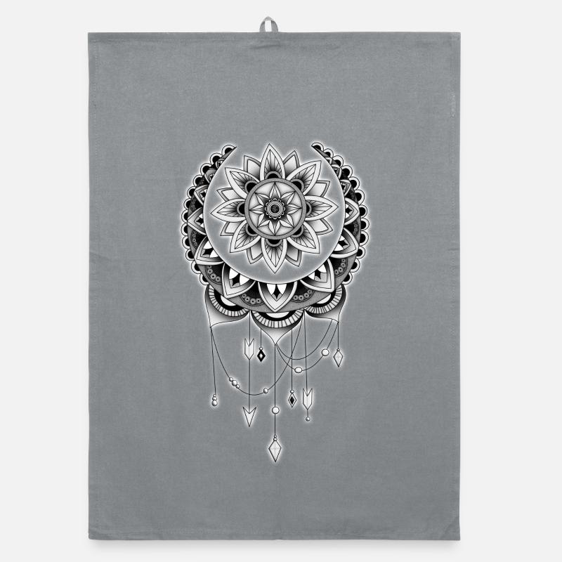 Mandala Traumfänger Schwarz-Weiß Organic Geschirrtuch