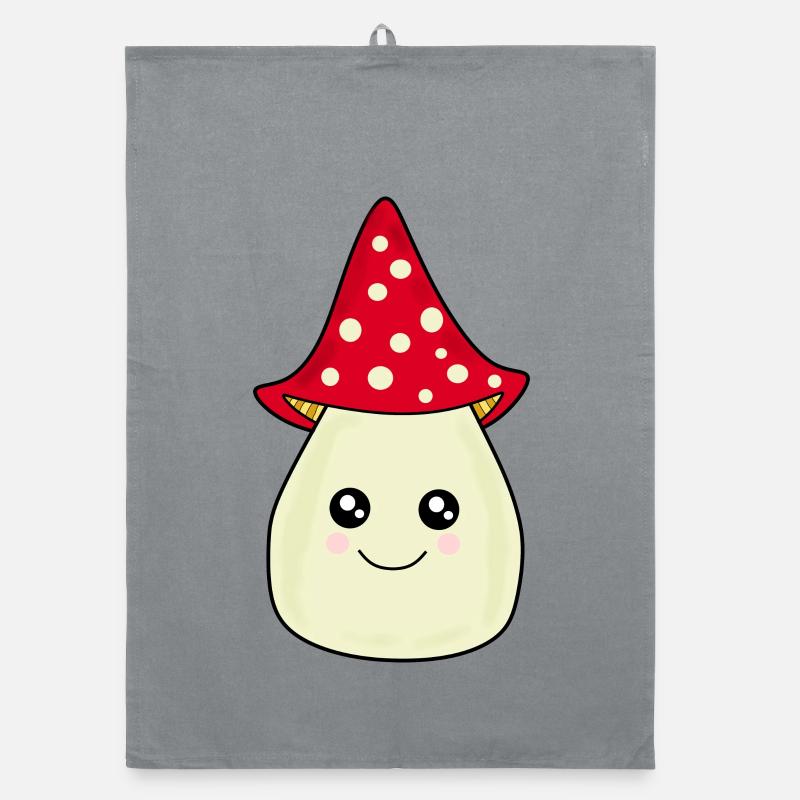 Kawaii Mushroom Toadstool cute red with face Organic dish towel