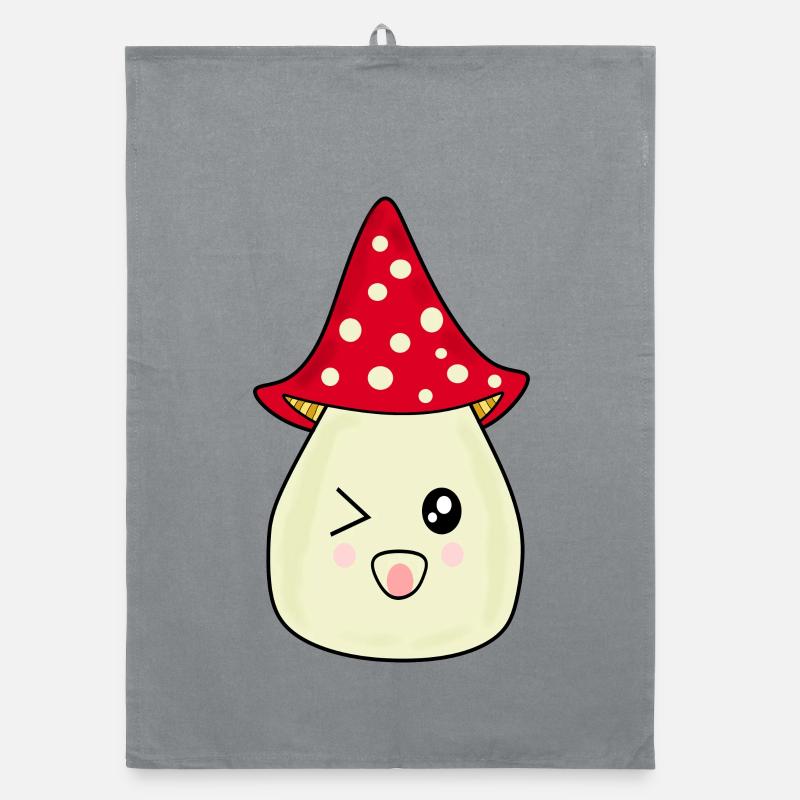 Kawaii Mushroom Toadstool cute red with face Organic dish towel