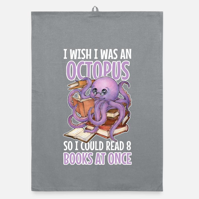 Lesender Oktopus im Bücherstapel Buch Geschenk Organic Geschirrtuch