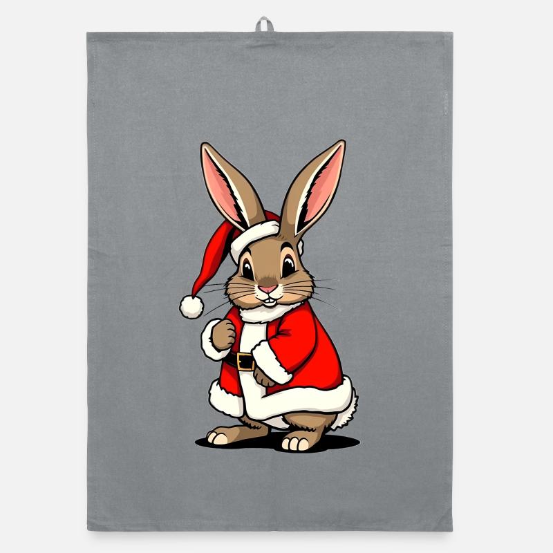 Rabbit as Santa Claus at Christmas Organic dish towel