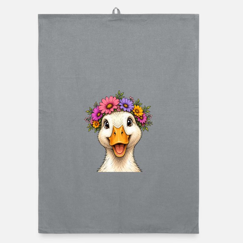 Canard décoré de fleurs Torchon bio