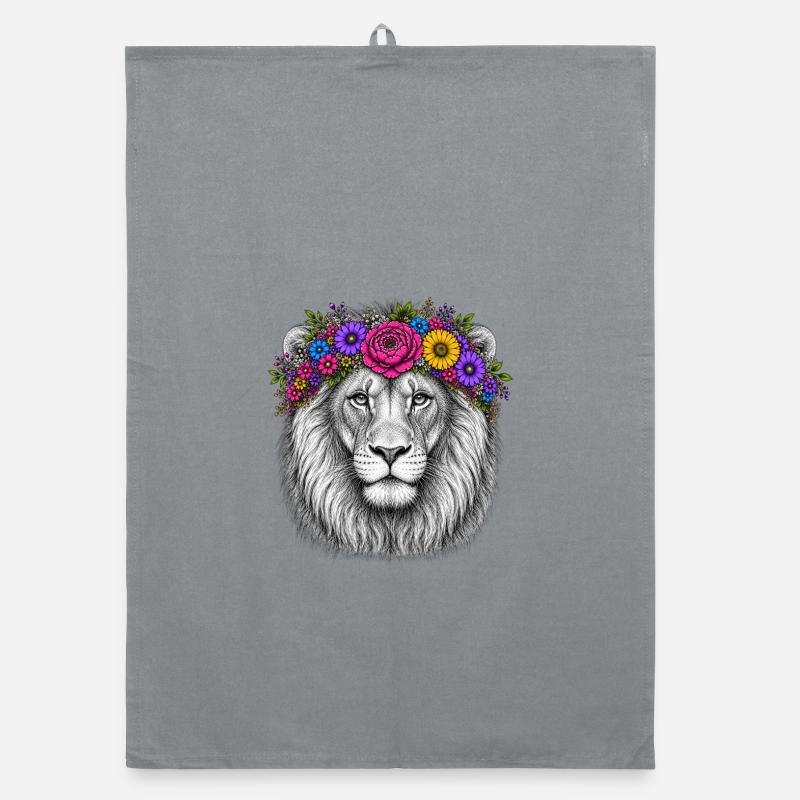 Tête de lion avec couronne de fleurs Torchon bio