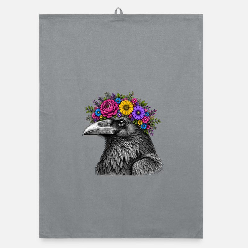 Crow's Head with Flower Crown Organic dish towel