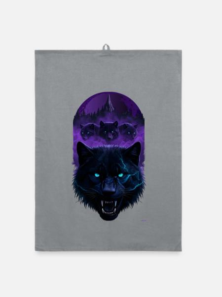 Das Design der violetten Mond der vier dunklen Kreaturen des Biests - Organic Geschirrtuch - Grau