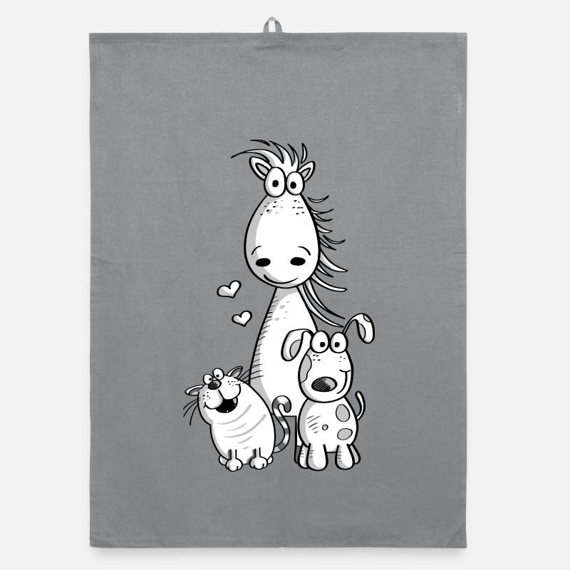 Beste Freunde I Pferd Hund Katze Comic Organic Geschirrtuch