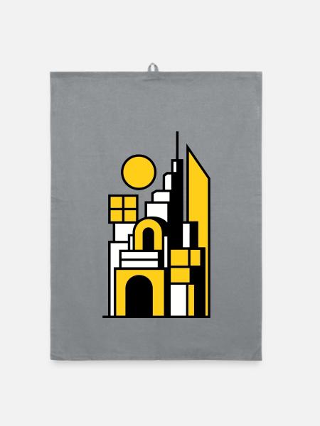 Abstract Cityscape in Yellow Black - Organic dish towel - grey - Front