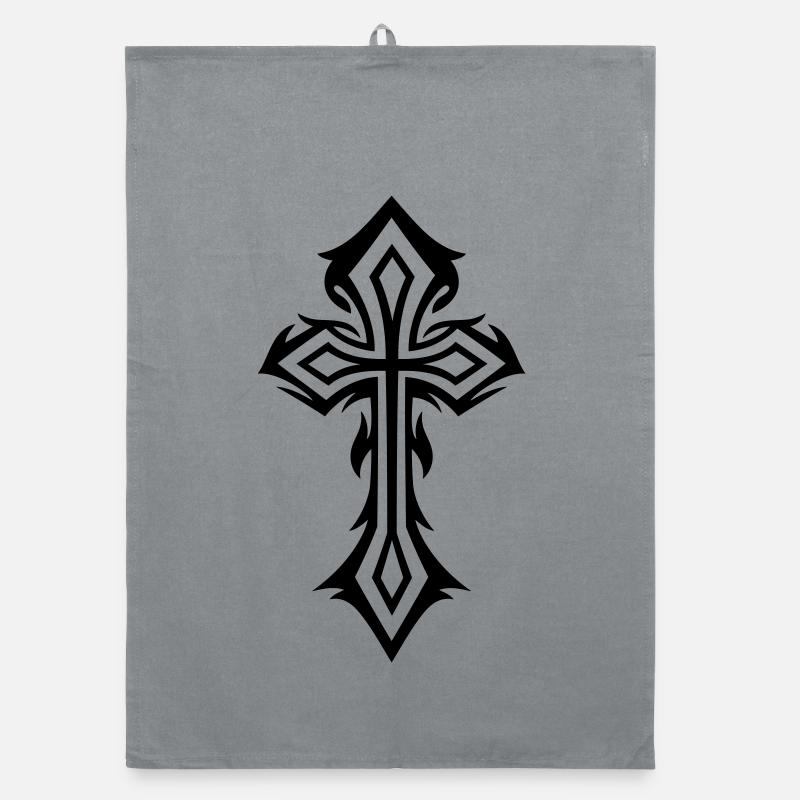 Cross, Crucifix, with thorns, gothic style. Organic dish towel