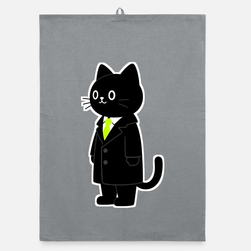 Chat de dessin animé en costume avec cravate vert fluo Torchon bio