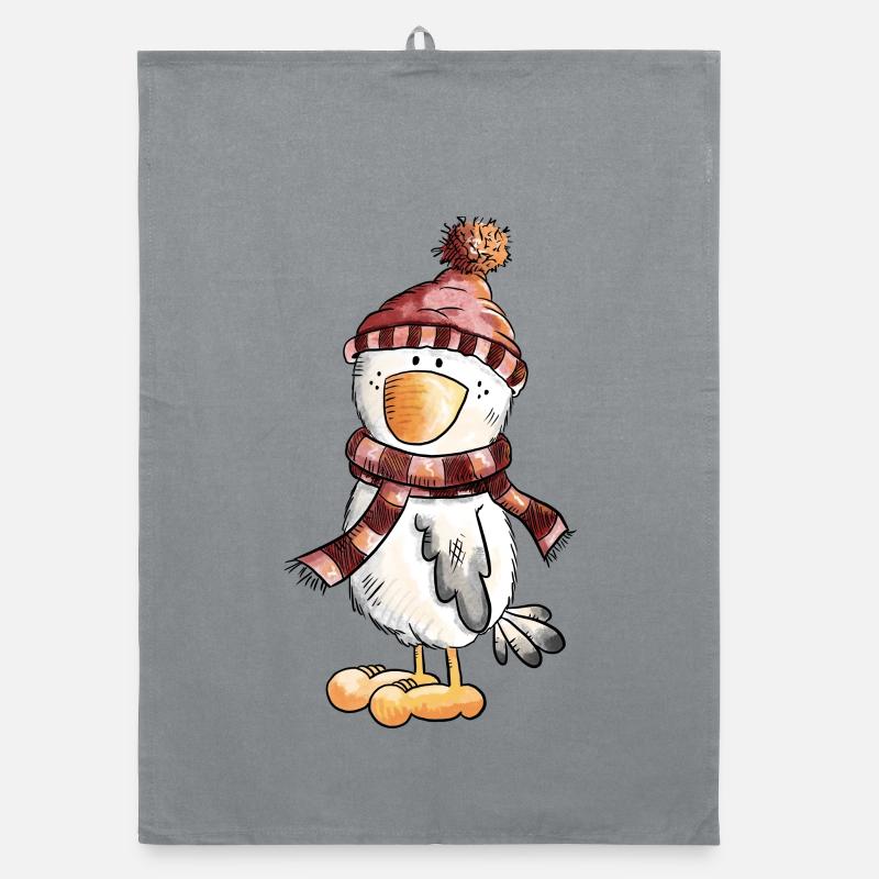 Oiseau d’hiver avec écharpe Torchon bio