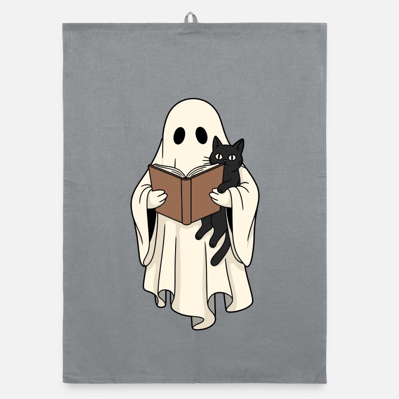 Reading Ghost with Cat in Book Organic dish towel