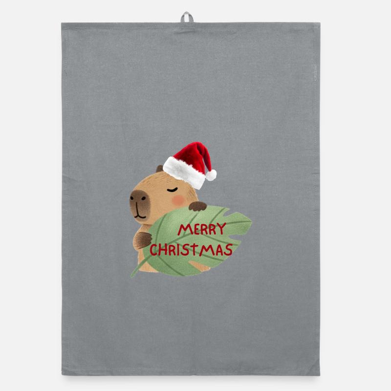 Ours de Noël avec salutation de feuille Torchon bio