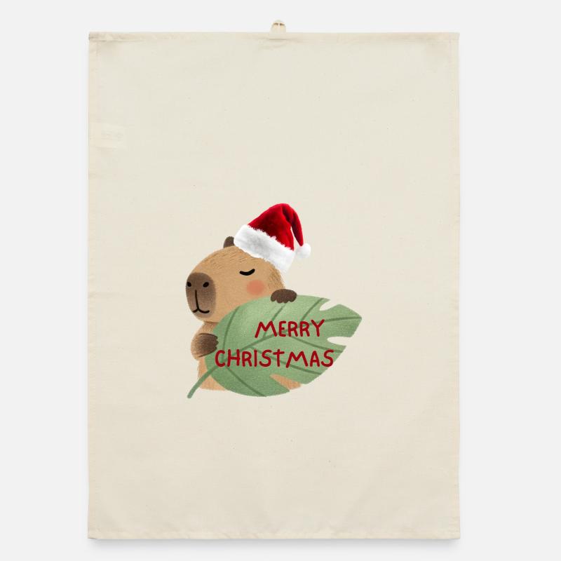 Christmas bear with leaf greeting Organic dish towel