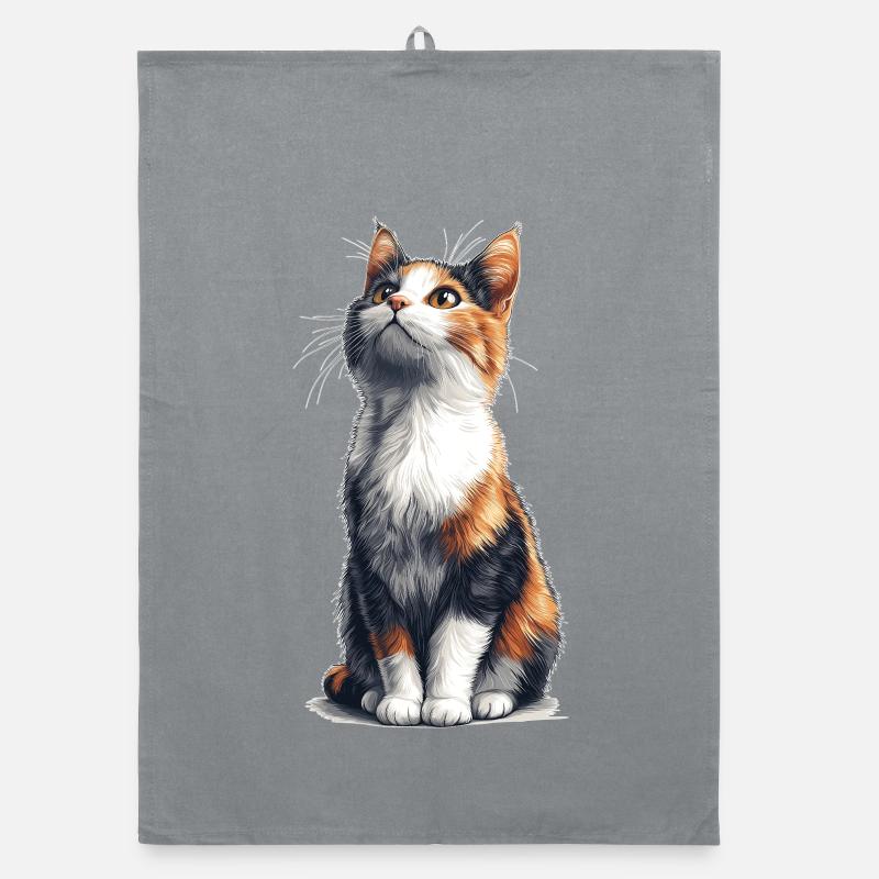 Bunte sitzende Comic Katze Organic Geschirrtuch