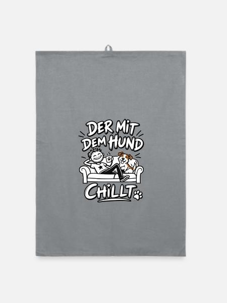 Der mit dem Hund chillt - Organic Geschirrtuch - Grau