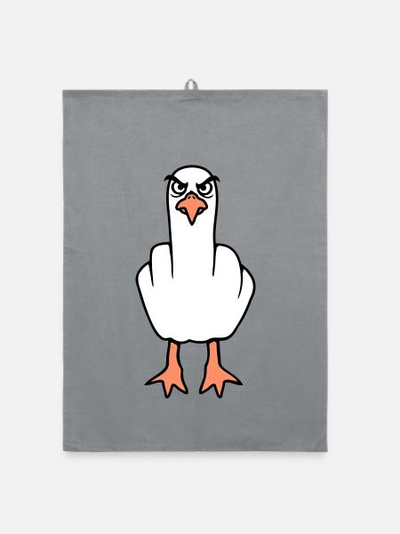 Seagull middle finger insult stinky finger naughty - Organic dish towel - grey - Front