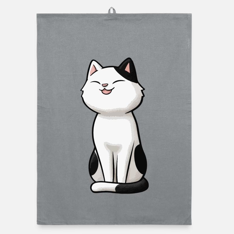 Weiße Katze mit schwarzen Flecken Organic Geschirrtuch