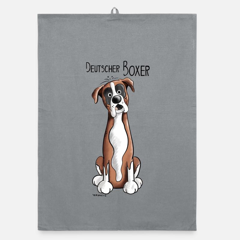 Happy Deutscher Boxer - Organic Geschirrtuch - Grau