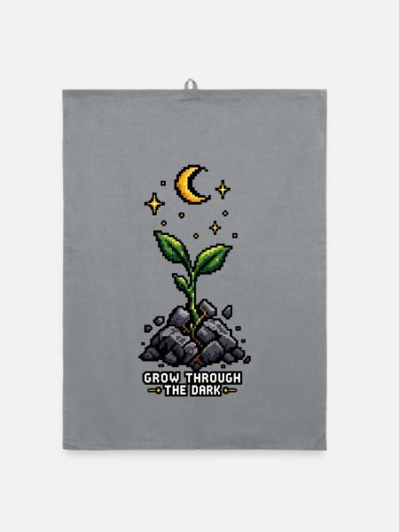 Grow in the Dark – Pixel-Art-Design - Organic Geschirrtuch - Grau