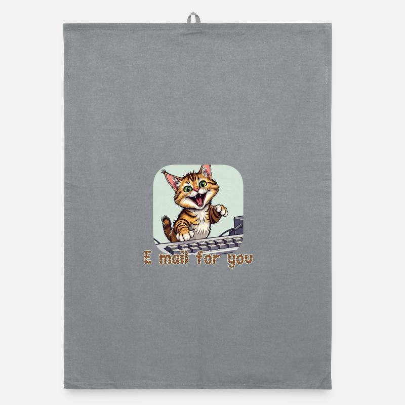 Cat composition: Mail kitten on the PC - Organic dish towel - grey