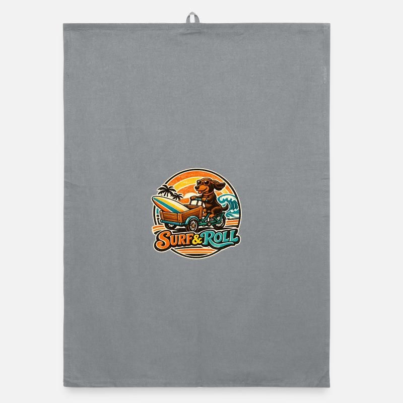 Teckel surf & roll avec planche de surf Torchon bio