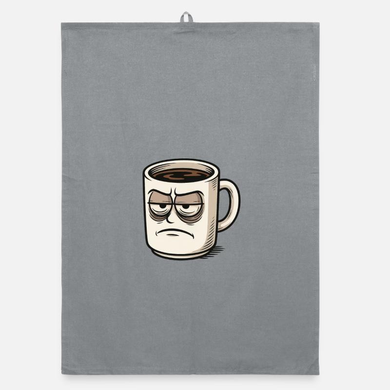 Kaffeetasse mit mürrischem Gesicht - Organic Geschirrtuch - Grau