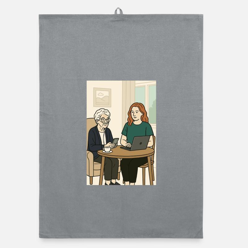Generations at the table with technology Organic dish towel