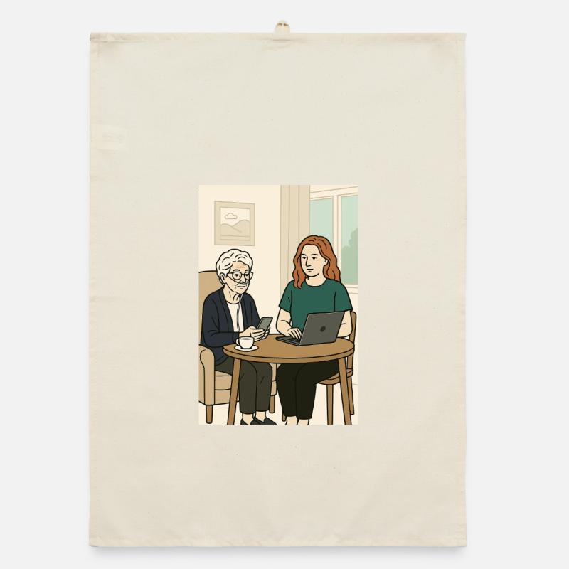 Generations at the table with technology Organic dish towel