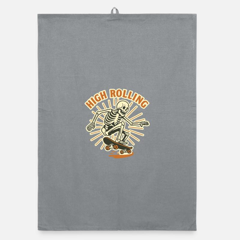 High Rolling Skeleton Skateboard Organic dish towel