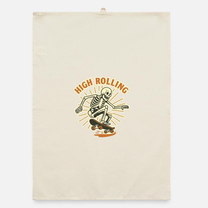 High Rolling Skeleton Skateboard Organic dish towel
