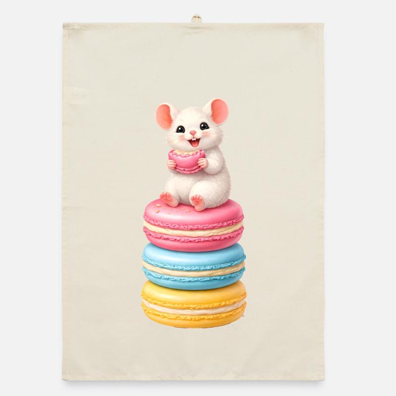 Cute mouse on colorful macarons Organic dish towel