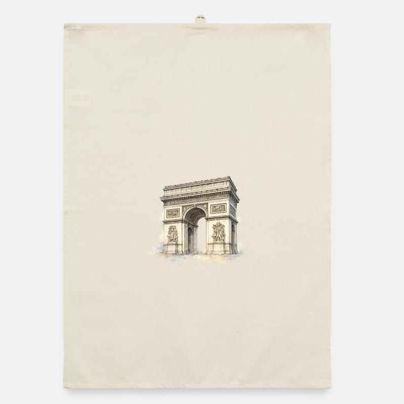 Arc de Triomphe in watercolor Organic dish towel