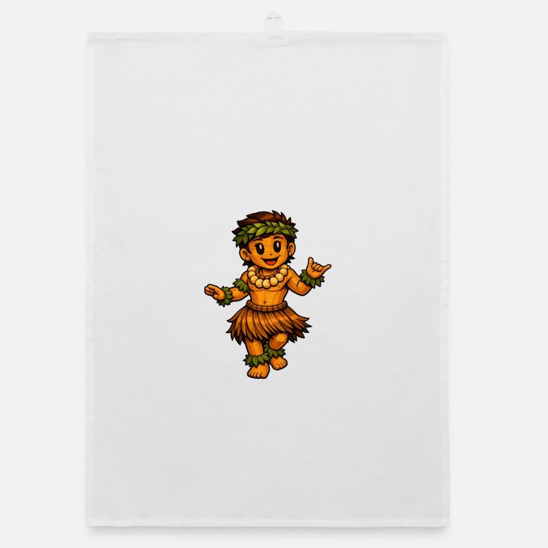 Danseuse de hula style hawaïen - Torchon bio - blanc