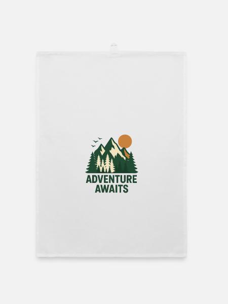 Adventure Forest Mountain Landscape - Organic dish towel - white