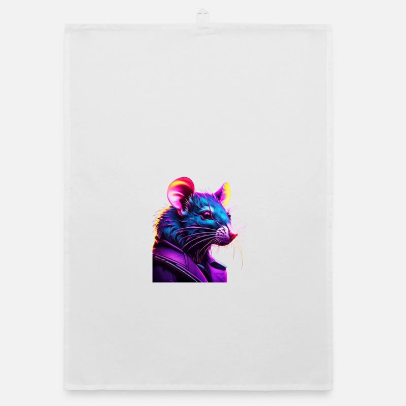 Neon Rat in Leather Jacket Organic dish towel