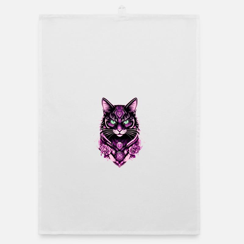 Impression futuriste de portrait de chat - Torchon bio - blanc