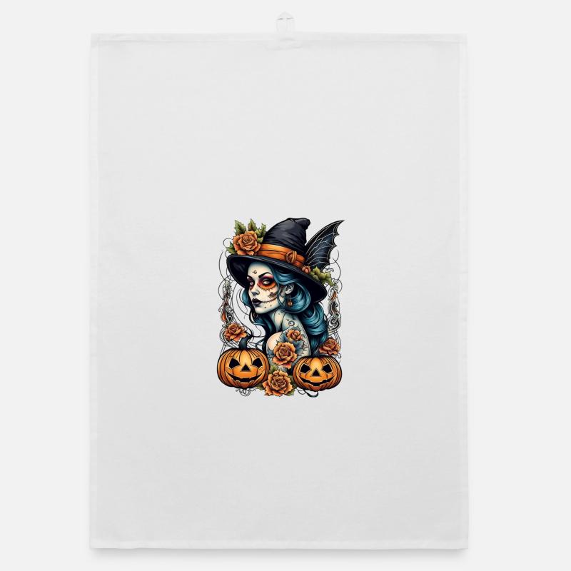 Día Muertos Witch Organic dish towel