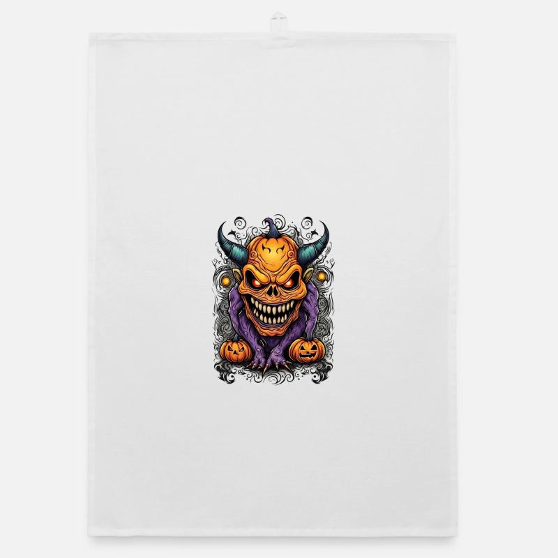 Halloween Demon with Pumpkin Head Organic dish towel