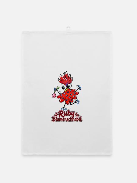 Ruby Blumenschnabel - fröhlicher Blütenvogel - Organic Geschirrtuch - Weiß - Vorne