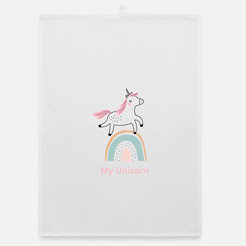Mon pastel arc-en-ciel licorne - Torchon bio - blanc