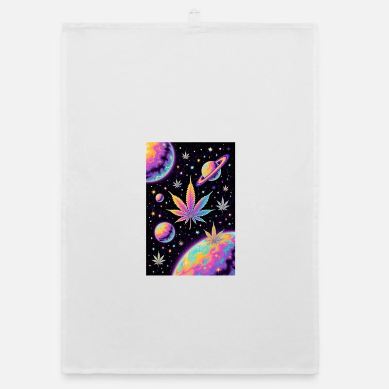 Psychedelic Space Cannabis Pattern Organic dish towel