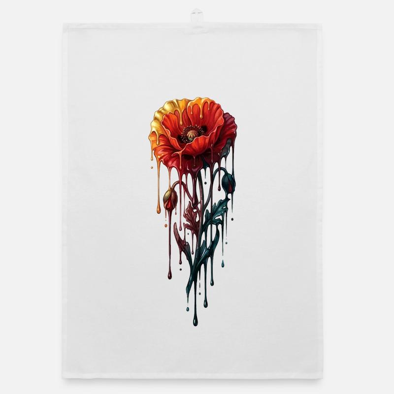 Mohnblume mit farbenfroher, tropfender Farbe Organic Geschirrtuch