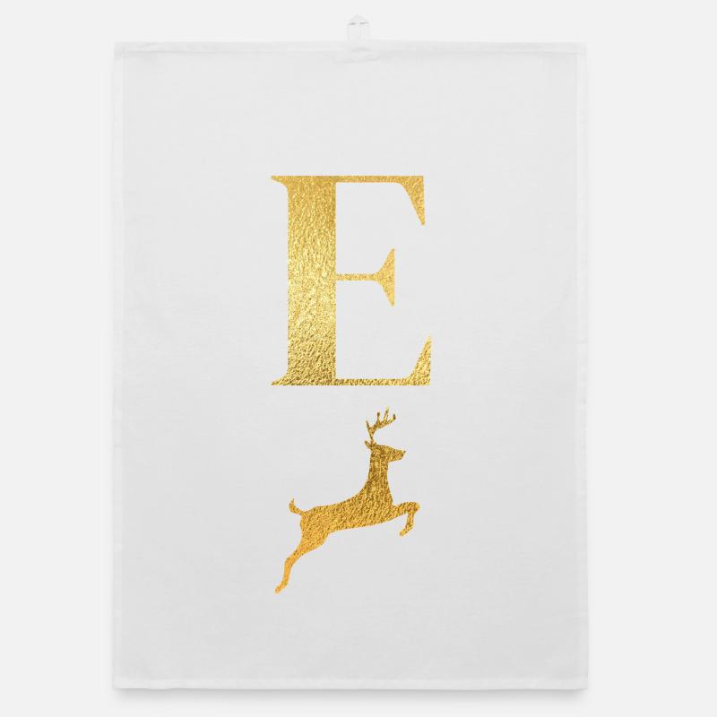 Letter e golden deer - gift idea Organic dish towel