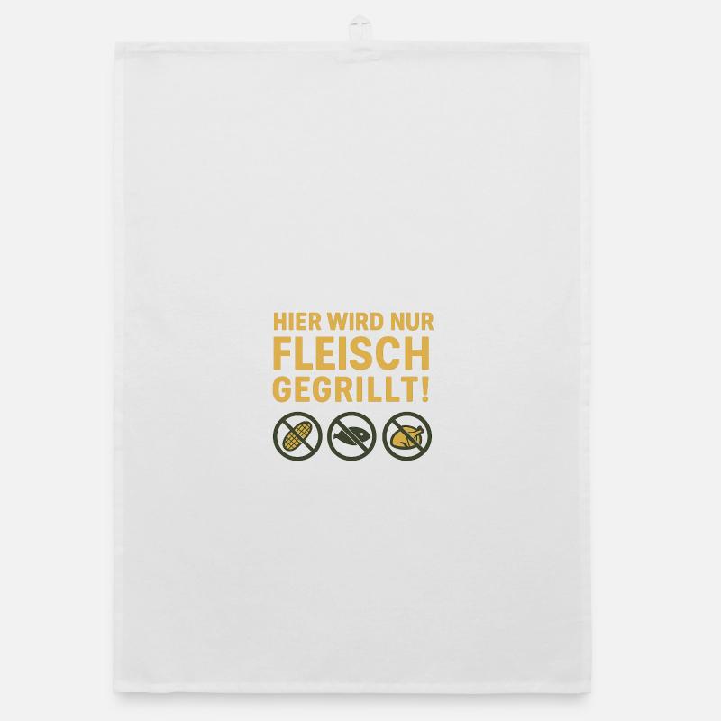Hier wird nur Fleisch...witziges Motiv - Organic Geschirrtuch - Weiß