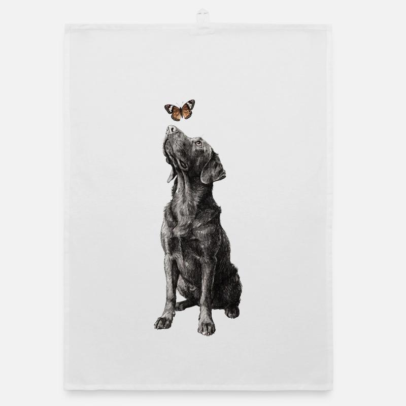 Labrador illustration with butterfly dog Labbi Organic dish towel