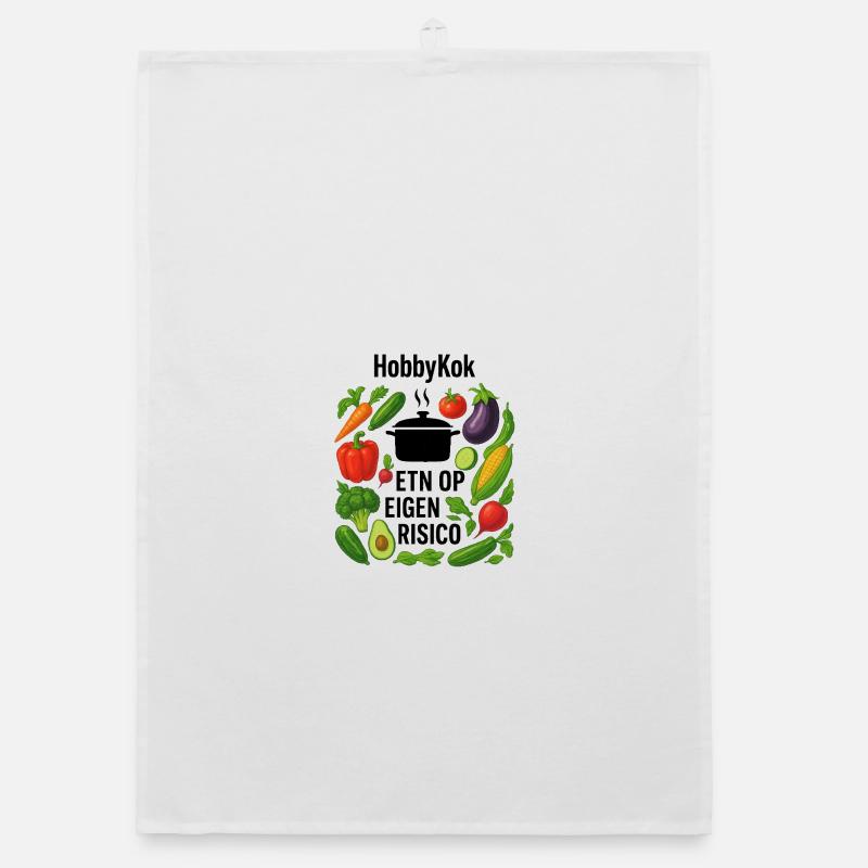 Vegetable Wreath Circle Design - Organic dish towel - white