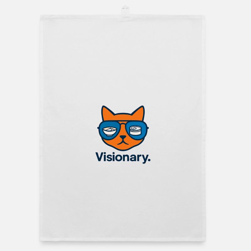 Visionäre Sushi-Katze mit Brille - Organic Geschirrtuch - Weiß