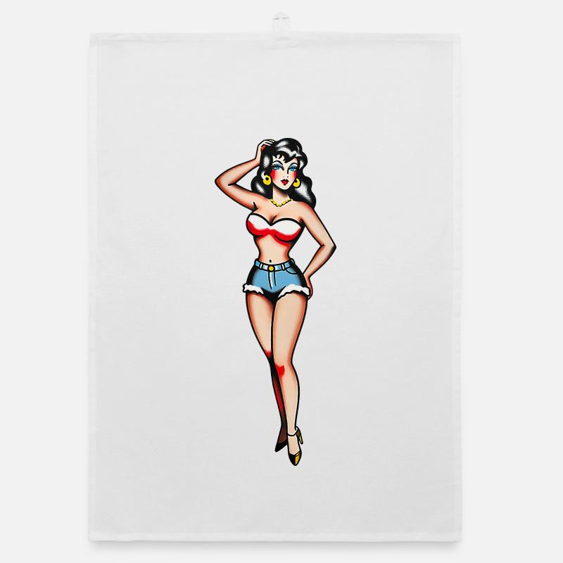 Klassisches Tattoo-Pin-up-Mädchen Organic Geschirrtuch