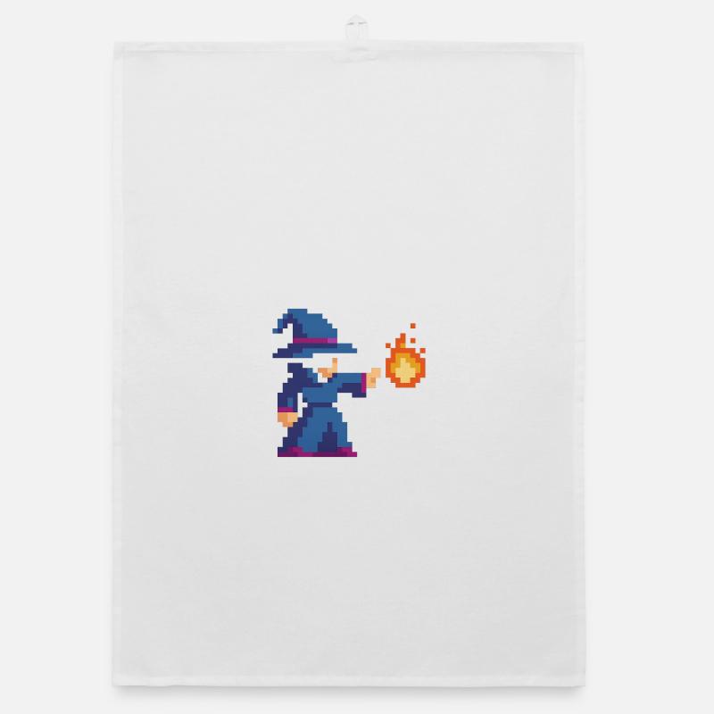 Pixel Wizard and Fire Organic dish towel