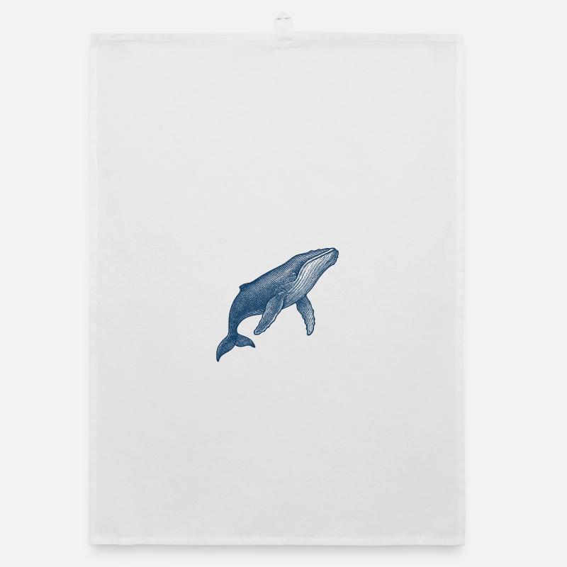 Stilisierte Blauwal-Illustration - Organic Geschirrtuch - Weiß